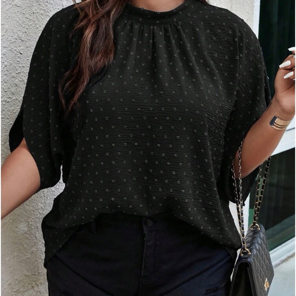 Plus Swiss Dot Batwing Sleeve Blouse